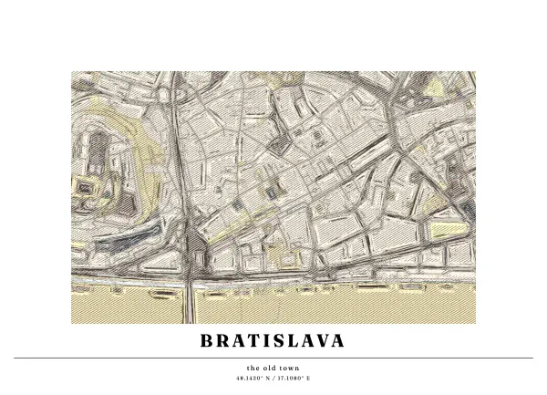 The mapalette “Bratislava, engraved”