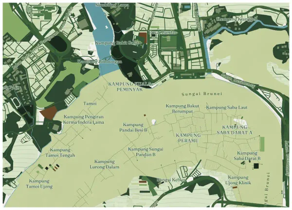 The mapalette “Kampong Ayer in emerald”