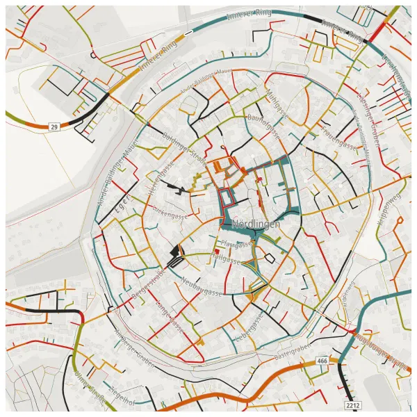 The mapalette “Nördlingen, streets inked”