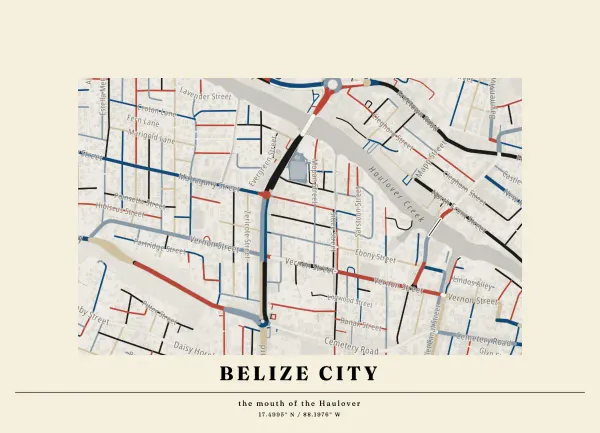 The mapalette “Belize City, streets inked”