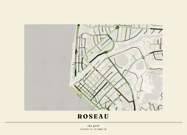 The mapalette “Roseau, streets inked”